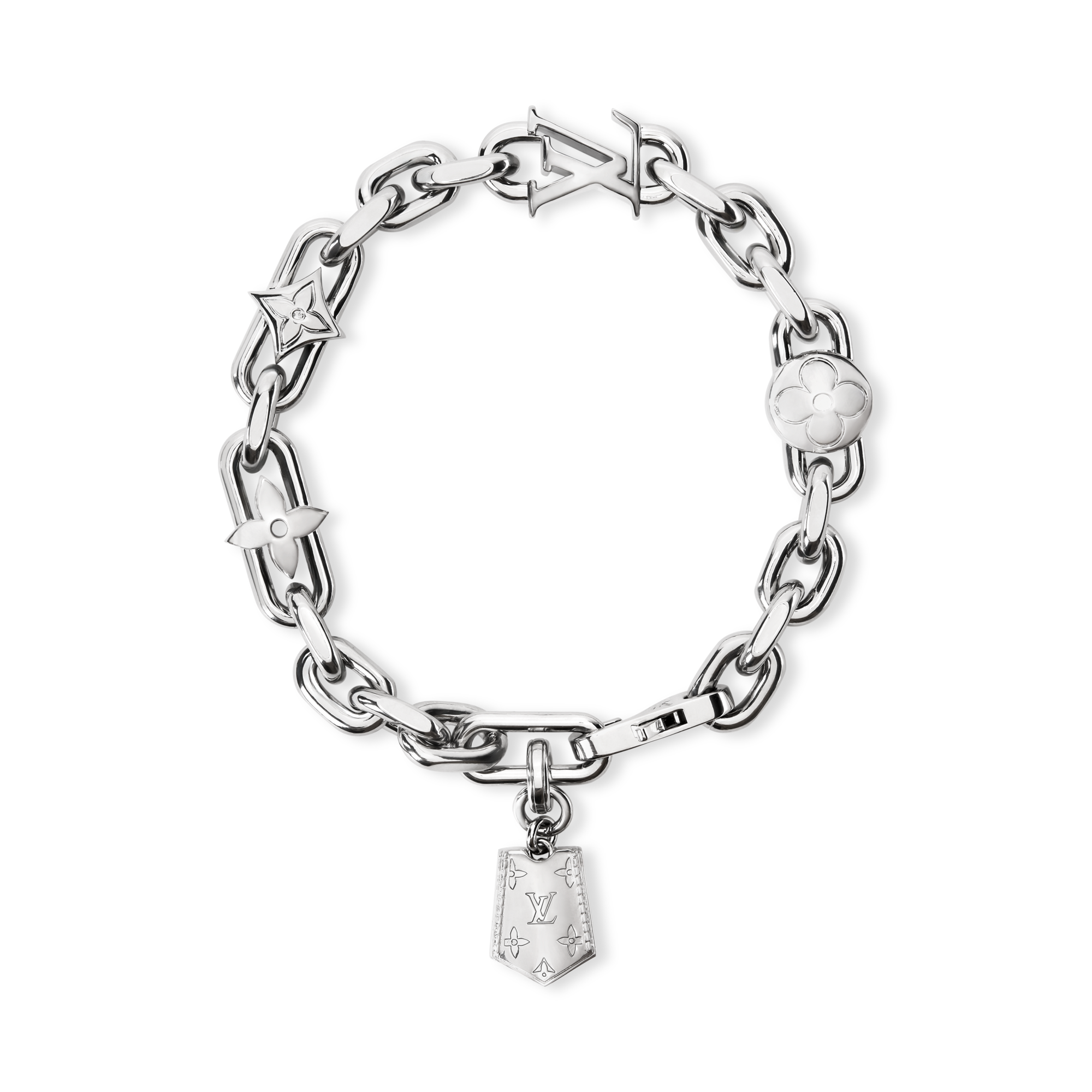 LOUIS VUITTON シルバーブレスレット LV Monogram Lovers Chain Bracelet S00 - Men - Fashion Jewelry